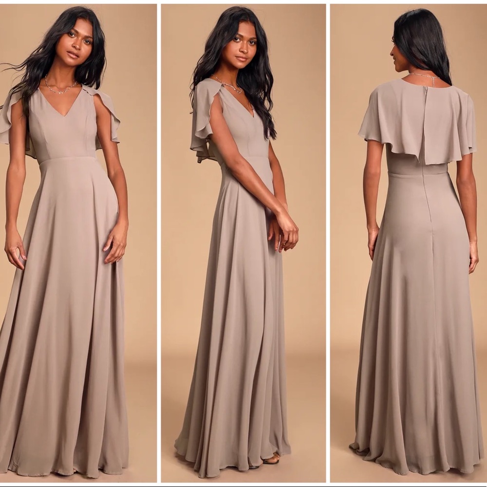 New with Tags Lulu's Taupe Purple Figure Flattering Maxi Dress !